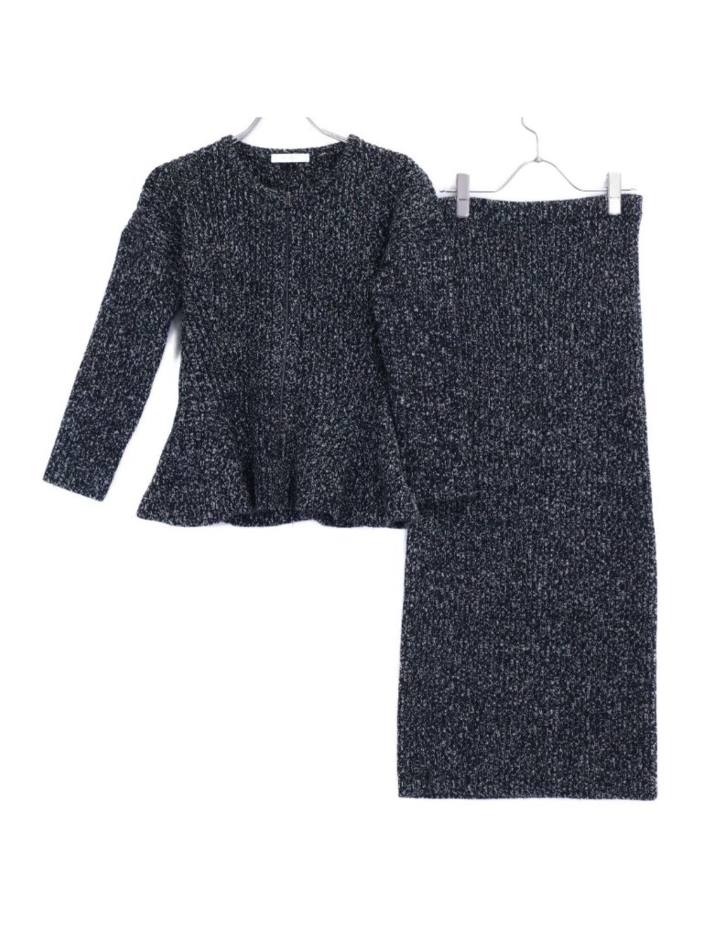 Max Mara Kim Ribbed Knit Peplum Zip Jacket Long Skirt Set L